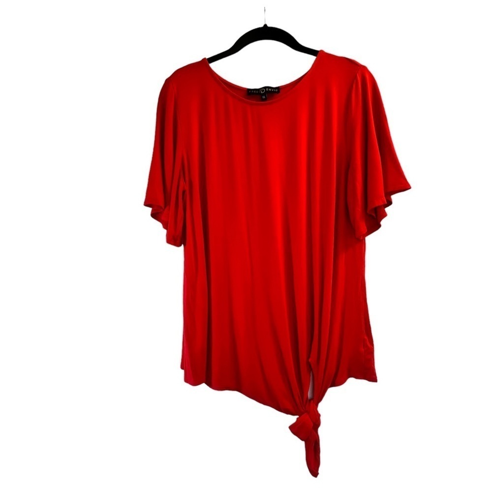 Fred David T-Shirt Size L Red Short Sleeve Off Centre Waist Tie